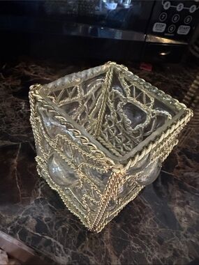 Gold Metal - Blown Glass Decorative Cube - Home Art